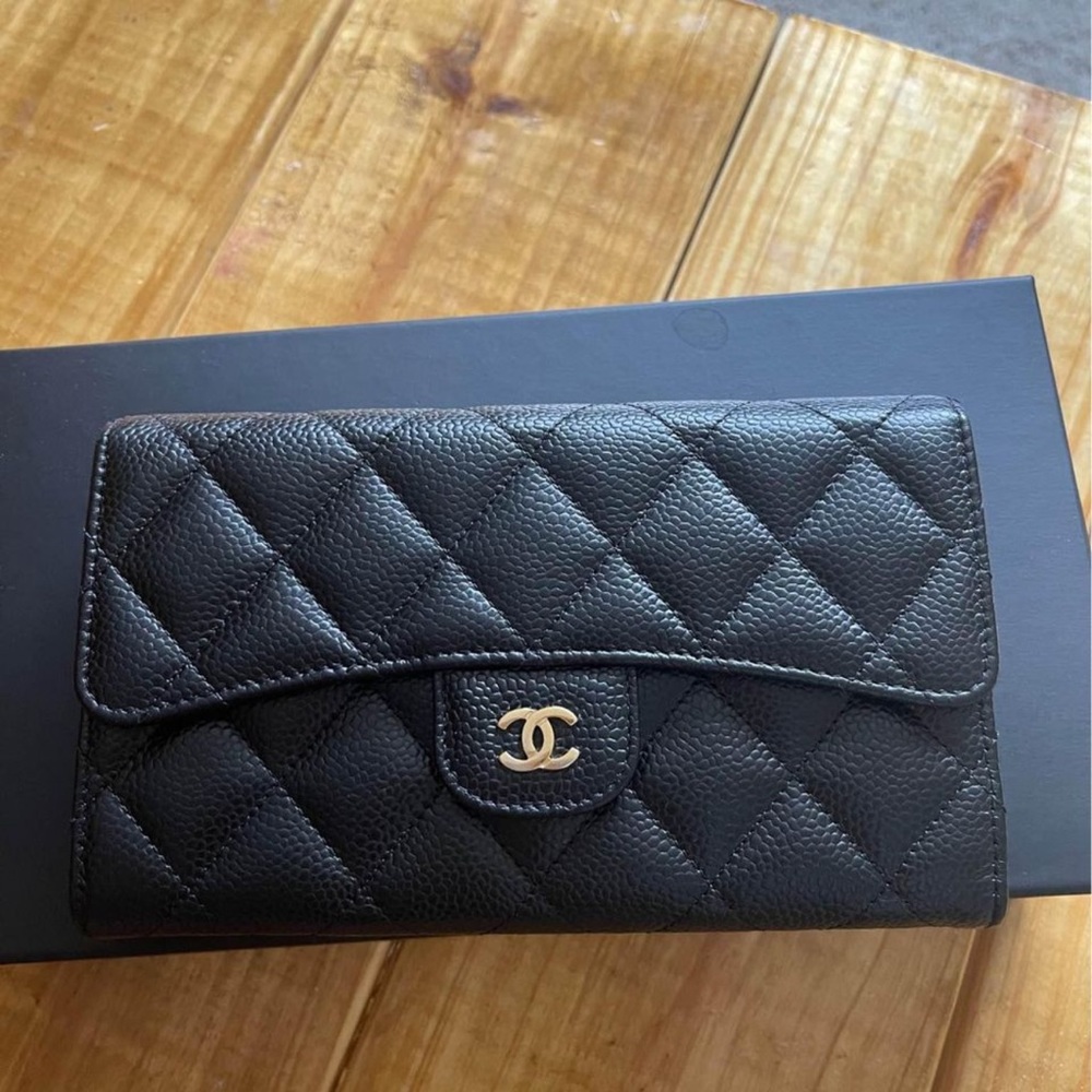 Authentic Chanel Caviar Quilted long flap wallet